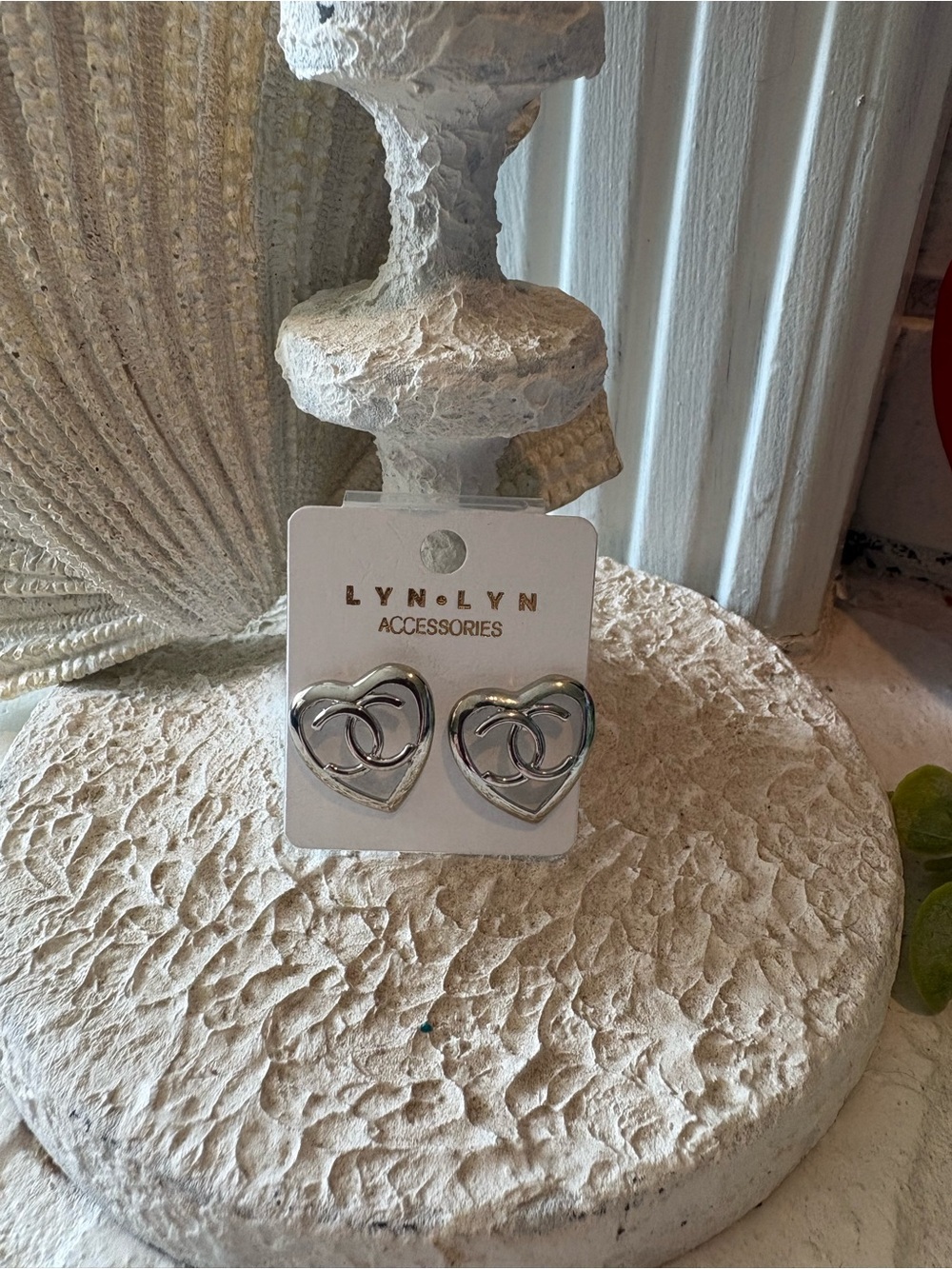 Fashion Silver Heart Logo Stud Earrings - Silver